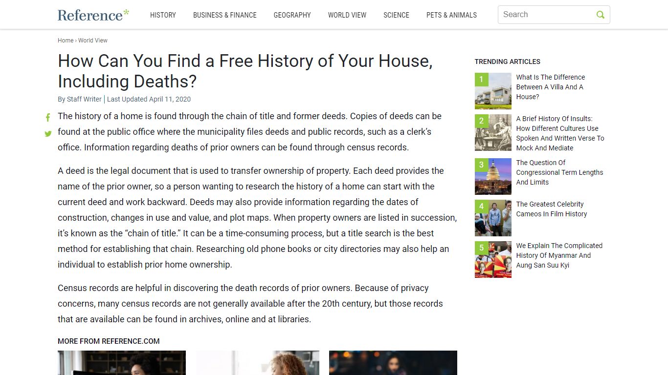 How Can You Find a Free History of Your House, Including Deaths?
